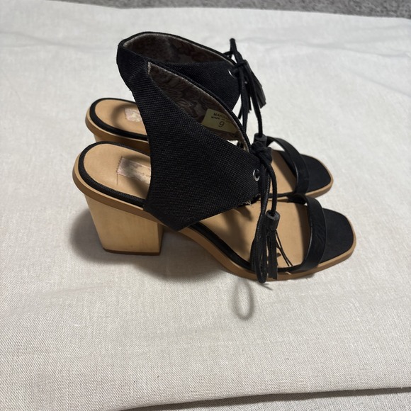 Band of Gypsies Margarita Open Toe Block Heel Sandals Jute Tassel Black Sz 9 - Picture 1 of 9